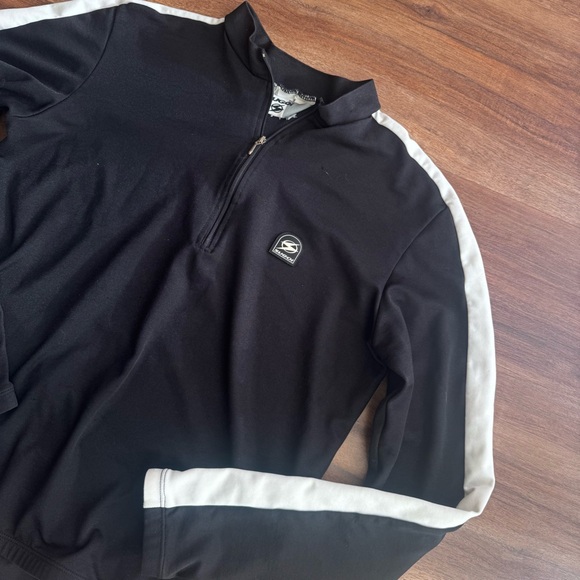 Sugoi Black Quarter Zip Cycling Jacket Size L Athletic Fit Y2K Racer Striped - Picture 3 of 7